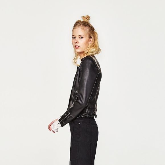 Zara Faux Leather Jacket with Frill Details - Picture 5 of 8
